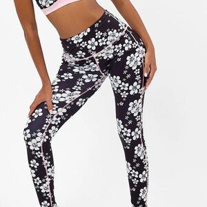 Frankie's Bikinis Black and White Floral Leggings